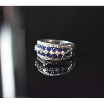 925 Sterling Silver London Blue & White Topaz Ring Size 6.5