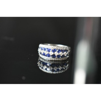 925 Sterling Silver London Blue & White Topaz Ring Size 6.5