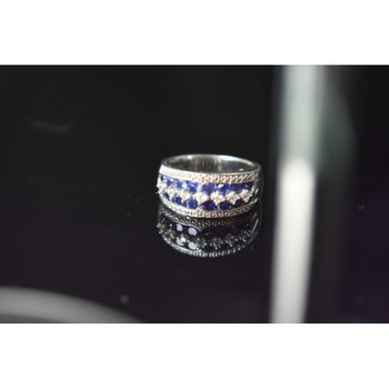 925 Sterling Silver London Blue & White Topaz Ring Size 6.5