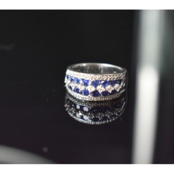 925 Sterling Silver London Blue & White Topaz Ring Size 6.5