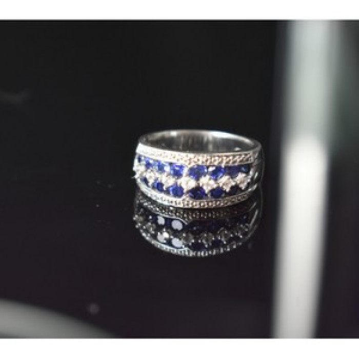 925 Sterling Silver London Blue & White Topaz Ring Size 6.5