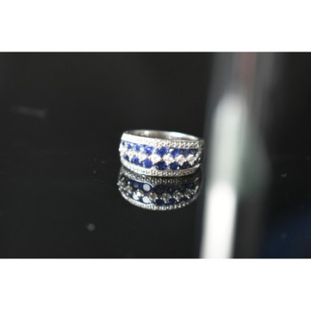 925 Sterling Silver London Blue & White Topaz Ring Size 6.5