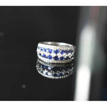 925 Sterling Silver London Blue & White Topaz Ring Size 6.5