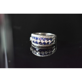 925 Sterling Silver London Blue & White Topaz Ring Size 6.5