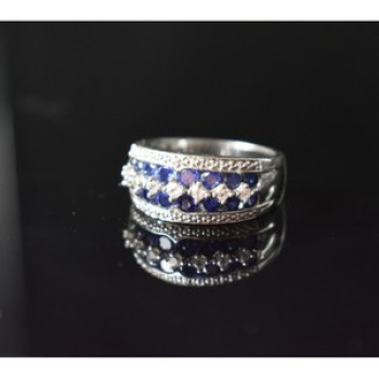 925 Sterling Silver London Blue & White Topaz Ring Size 6.5