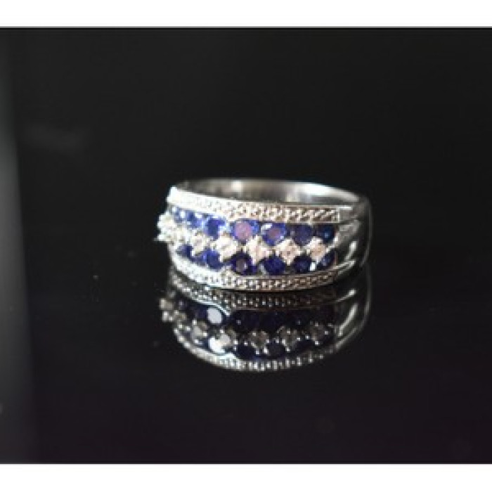 925 Sterling Silver London Blue & White Topaz Ring Size 6.5