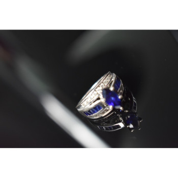 925 Sterling Silver London Blue & White Topaz Ring Size 6.5