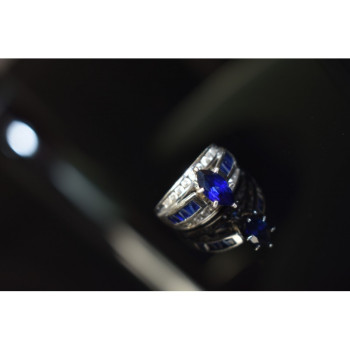 925 Sterling Silver London Blue & White Topaz Ring Size 6.5