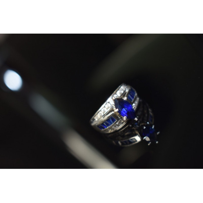 925 Sterling Silver London Blue & White Topaz Ring Size 6.5