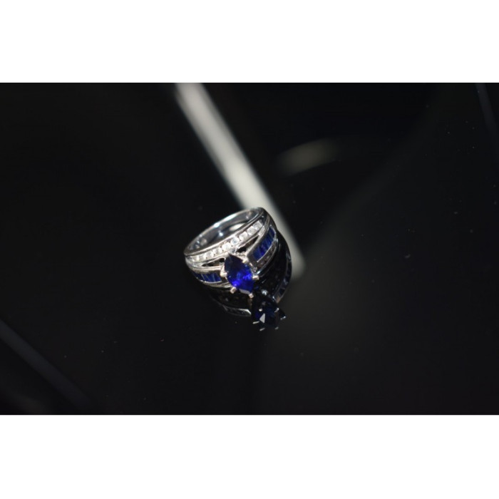 925 Sterling Silver London Blue & White Topaz Ring Size 6.5