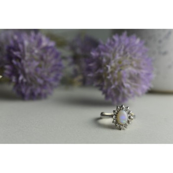 VINTAGE 925 STERLING SILVER OPAL & QUARTZ RING SIZE 5.5