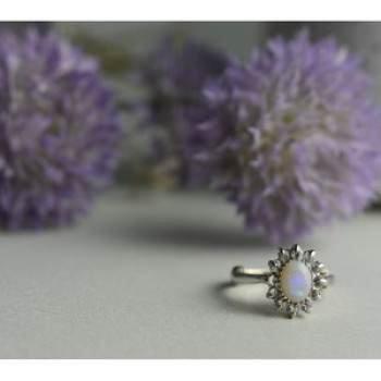 Vintage 925 Sterling Silver Opal & Quartz Ring Size 5.5