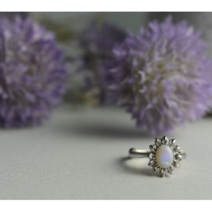Vintage 925 Sterling Silver Opal & Quartz Ring Size 5.5