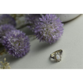 VINTAGE 925 STERLING SILVER OPAL & QUARTZ RING SIZE 5.5