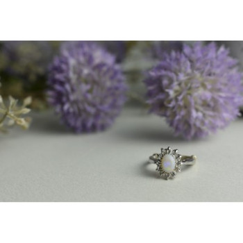 VINTAGE 925 STERLING SILVER OPAL & QUARTZ RING SIZE 5.5