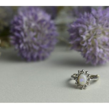 Vintage 925 Sterling Silver Opal & Quartz Ring Size 5.5