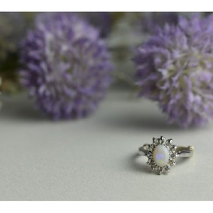 Vintage 925 Sterling Silver Opal & Quartz Ring Size 5.5