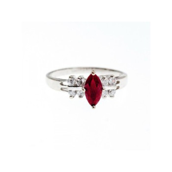 925 Sterling Silver Rubellite & CZ Ring Size 9