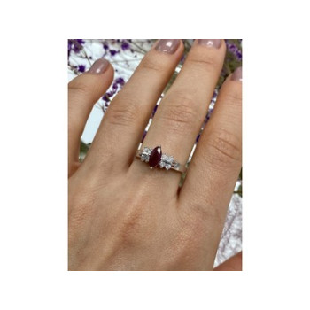 925 Sterling Silver Rubellite & CZ Ring Size 9
