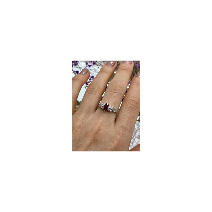 925 Sterling Silver Rubellite & CZ Ring Size 9