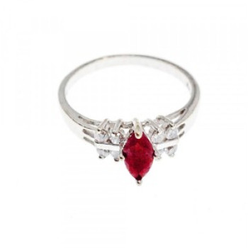 925 Sterling Silver Rubellite & CZ Ring Size 9