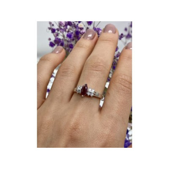 925 Sterling Silver Rubellite & CZ Ring Size 9