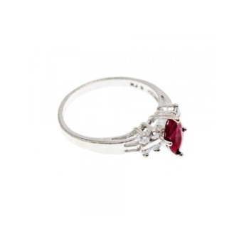 925 Sterling Silver Rubellite & CZ Ring Size 9