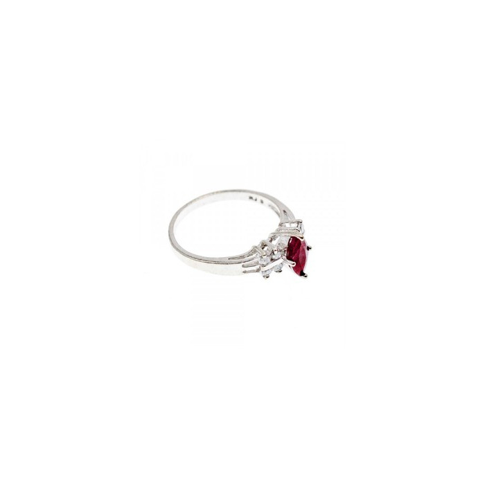 925 Sterling Silver Rubellite & CZ Ring Size 9