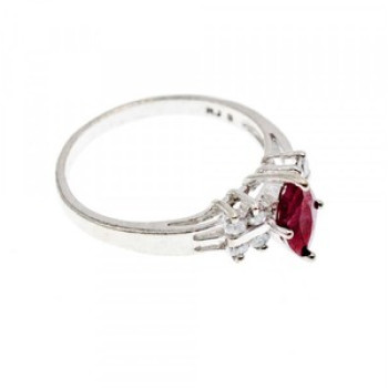 925 Sterling Silver Rubellite & CZ Ring Size 9