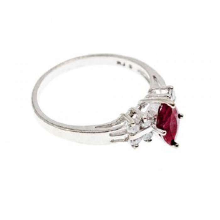 925 Sterling Silver Rubellite & CZ Ring Size 9