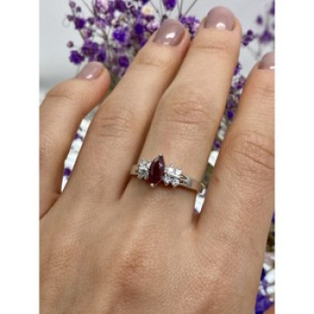 925 Sterling Silver Rubellite & CZ Ring Size 9