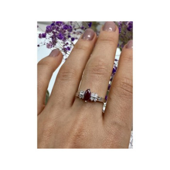 925 Sterling Silver Rubellite & CZ Ring Size 9