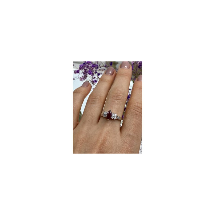 925 Sterling Silver Rubellite & CZ Ring Size 9