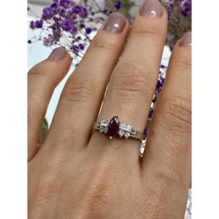 925 Sterling Silver Rubellite & CZ Ring Size 9