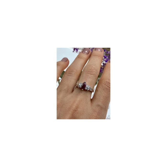 925 Sterling Silver Rubellite & CZ Ring Size 9