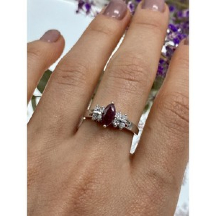 925 Sterling Silver Rubellite & CZ Ring Size 9