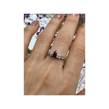 925 Sterling Silver Rubellite & CZ Ring Size 9