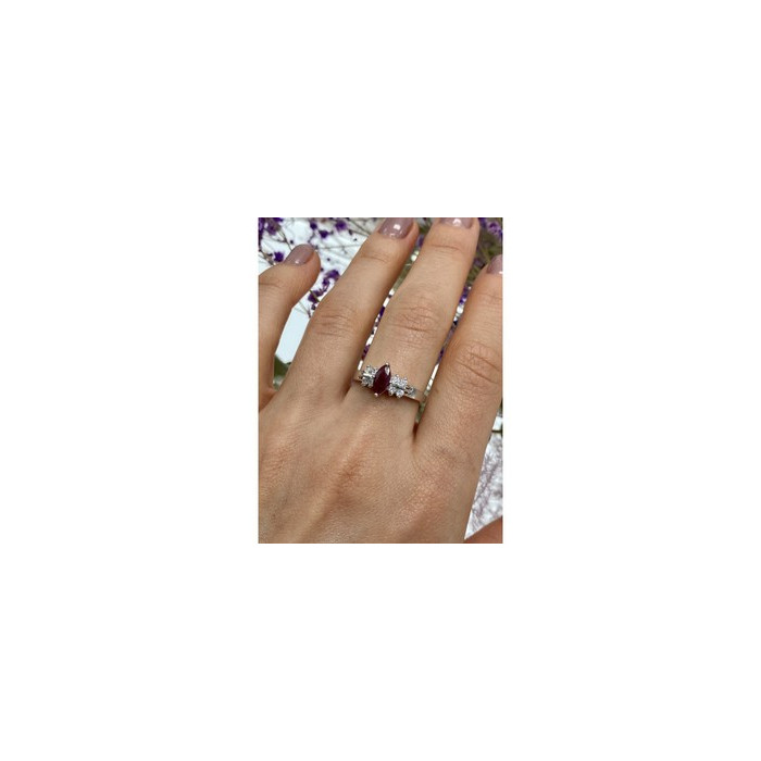 925 Sterling Silver Rubellite & CZ Ring Size 9