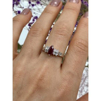 925 Sterling Silver Rubellite & CZ Ring Size 9