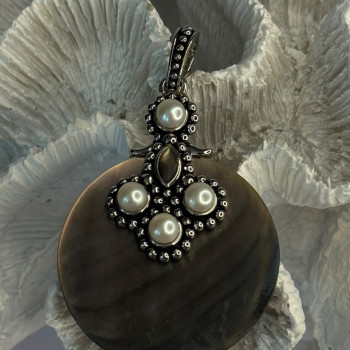 925 Sterling Silver Abalone & Pearl Pendant Length 2.30 Inch