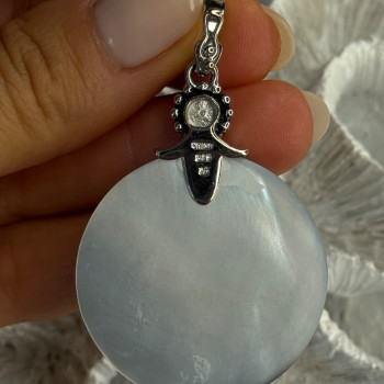 925 Sterling Silver Abalone & Pearl Pendant Length 2.30 Inch