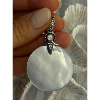 925 Sterling Silver Abalone & Pearl Pendant Length 2.30 inch