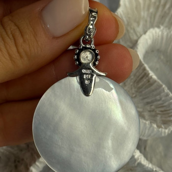 925 Sterling Silver Abalone & Pearl Pendant Length 2.30 Inch