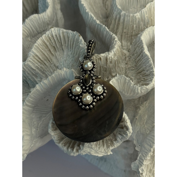 925 Sterling Silver Abalone & Pearl Pendant Length 2.30 inch