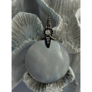 925 Sterling Silver Abalone & Pearl Pendant Length 2.30 inch
