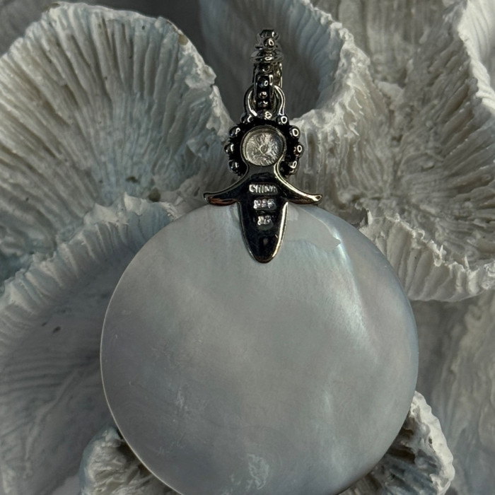 925 Sterling Silver Abalone & Pearl Pendant Length 2.30 Inch