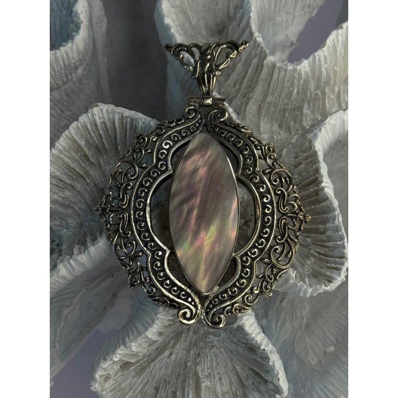 Vintage 925 Sterling Silver Abalone Pendant Length 2.60 inch