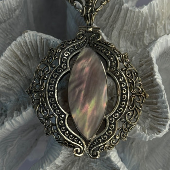 Vintage 925 Sterling Silver Abalone Pendant Length 2.60 Inch