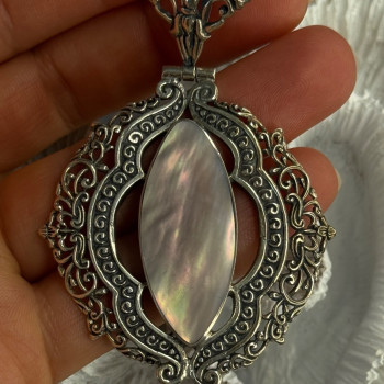 Vintage 925 Sterling Silver Abalone Pendant Length 2.60 Inch