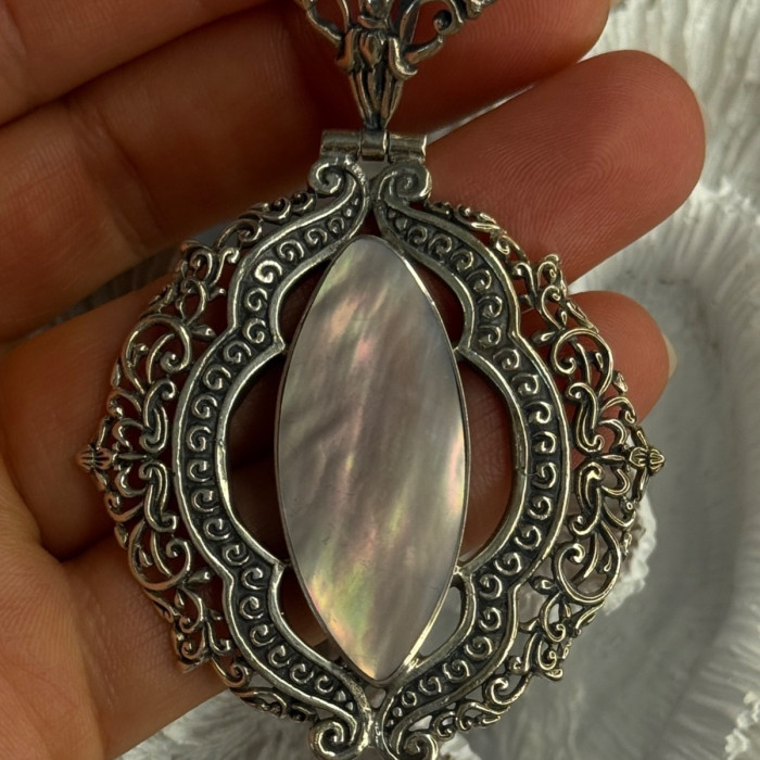 Vintage 925 Sterling Silver Abalone Pendant Length 2.60 Inch
